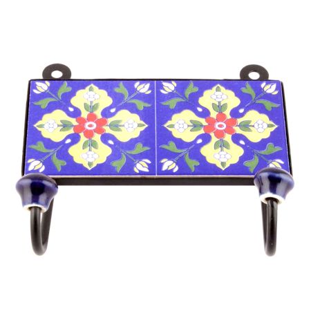 Navy Blue And Red Tiny Flower Ceramic Tiles Hooks 